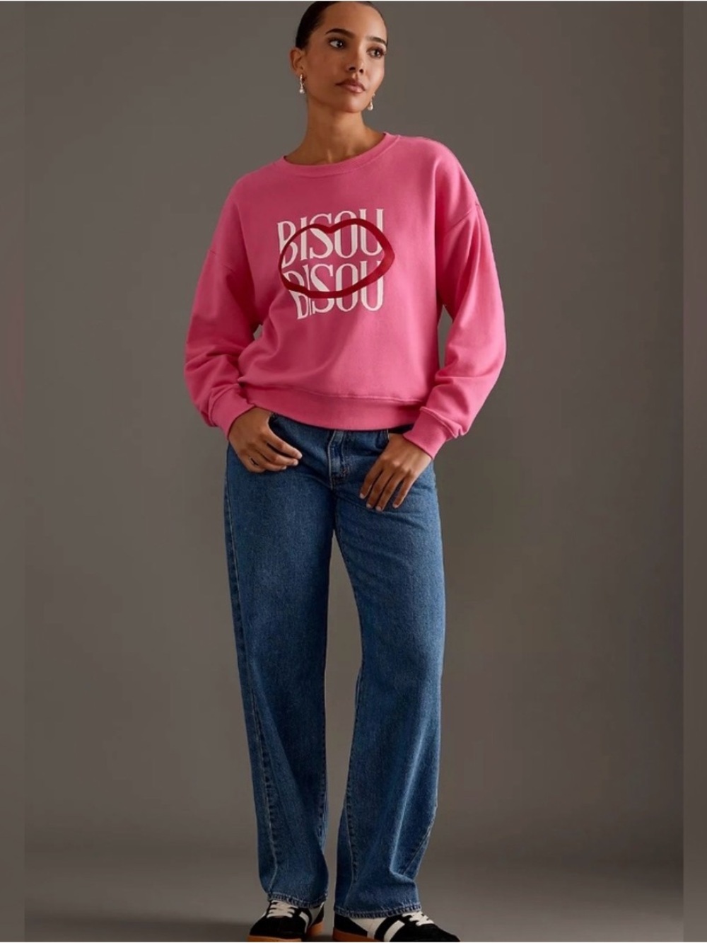 Anthropologie MAEVE Jordan Nickson Bisou Bisou Pink Sweatshirt S Small NWT
